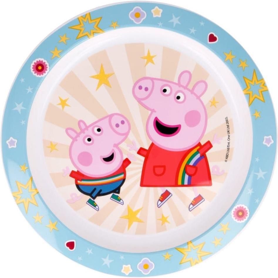 Tinisu, Kindergeschirr + Kinderbesteck, Peppa Pig Plastik-Teller Kunststoffset fÃ¼r Kinder - Mikrowelle geeignet