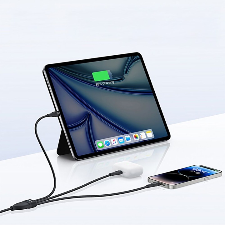 Produktbild Baseus 3-in-1 Flash3 USB to C+C+L 100W / 1.5m cable (black) (1.50 m, USB 3.2 Gen 1)