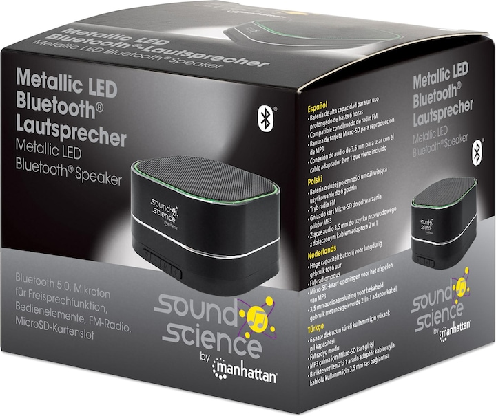 Produktbild Manhattan Sound Science Metallic LED Bluetooth®-Lautsprecher (6 h, Batteriebetrieb)