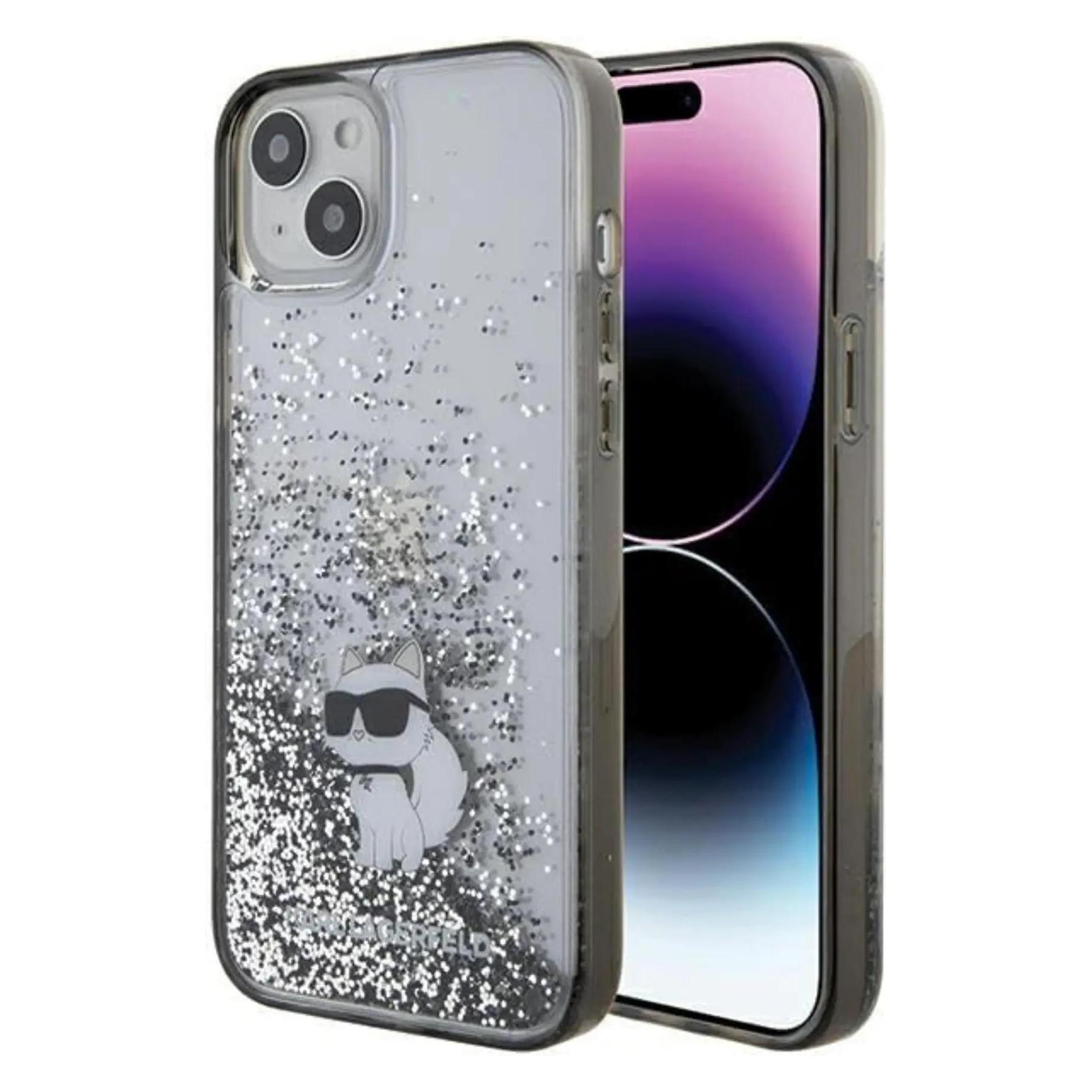 Karl Lagerfeld KLHCP15MLKCNSK IPhone 15 Plus 6.7" Transparent Hardcase Liquid Glitter Choupette (Apple IPhone 15 Plus), Smartphone Hülle, Transparent
