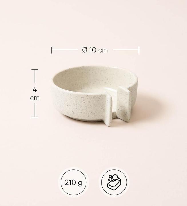 Image du produit Esmée Porte-savon en céramique avec écoulement, beige moucheté de noir et intérieur émaillé, Ø 10 cm