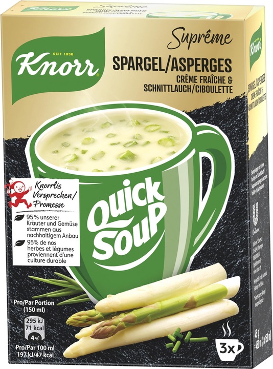 Immagine prodotto Knorr Zuppa rapida Suprême asparagi con crème fraîche, zuppa con asparagi ed erba cipollina, preparata