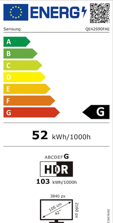 Energy Label Samsung QE42S90F (42", S90F, OLED, 4K, 2025)