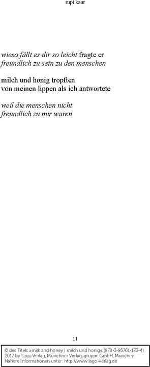 Produktbild milk and honey - milch und honig (Deutsch, Rupi Kaur, 2017)