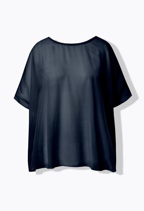 Ulla Popken Chiffonbluse, Oversized, Rundhals, Halbarm