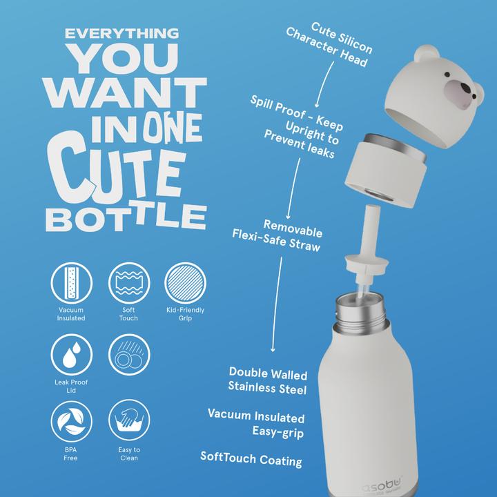 Actual product image Asobu Bestie Teddy Bear - Thermos Bottle With Straw 460 Ml (0.46 l)