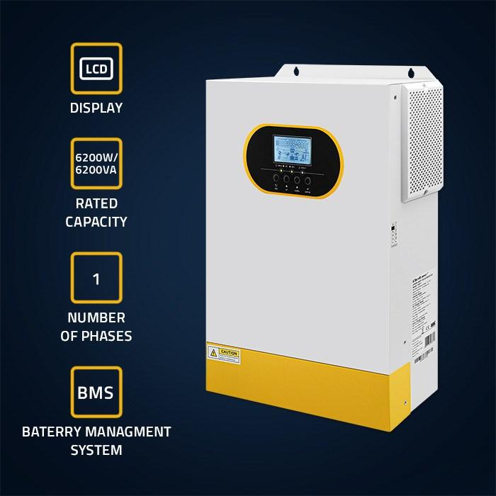 Thumbnail - Qoltec, Spannungswandler, 6 2 kVA netzunabhängiger Hybrid-Solarwechselrichter 6 2 kW 120 A MPPT LCD-Anzeige B