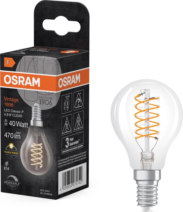 Productafbeelding Ledvance LED druppellamp (E14, 4.80 W, 470 lm, 1 x, F)