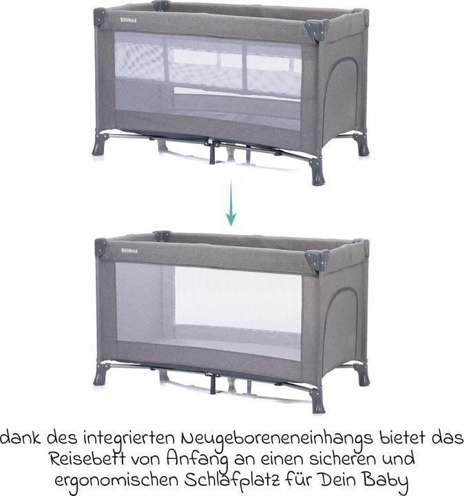 Image du produit Fillikid Reisebetten Reisebett Milano ab Geburt - 15 kg mit Einhand-Faltmechanismus (60 x 120 cm)