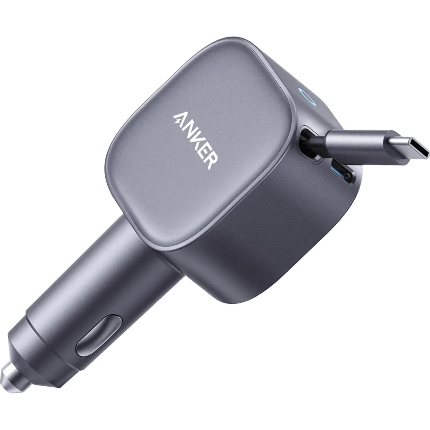 Anker Nano Kfz-Ladegerät (75W, USB-C Port, Integriertes einziehbares USB-C Kabel), Adattatore per auto, Argento