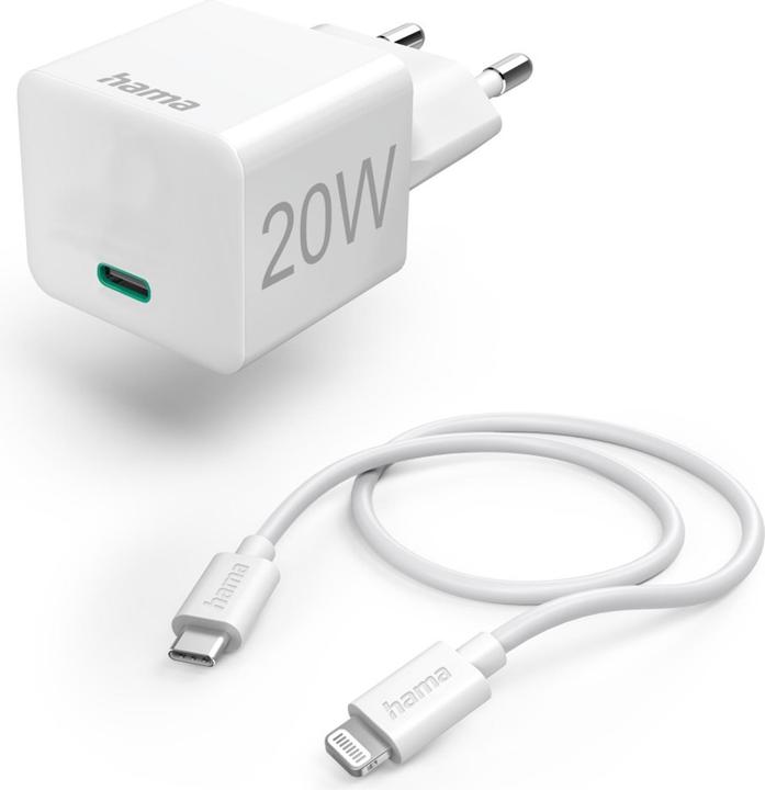 Image du produit Hama Chargeur rapide avec câble de charge Lightning, mini-chargeur, PD, 20W, 1m, blanc (20 W, 1 portion)