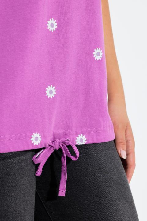 Actual product image Ulla Popken Daisy Print Short Sleeve Drawstring Tee (54)