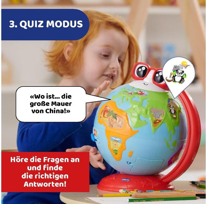 Actual product image Chicco Edu Globe, educational German-speaking globe, for learning geography, music, knowledge (German)