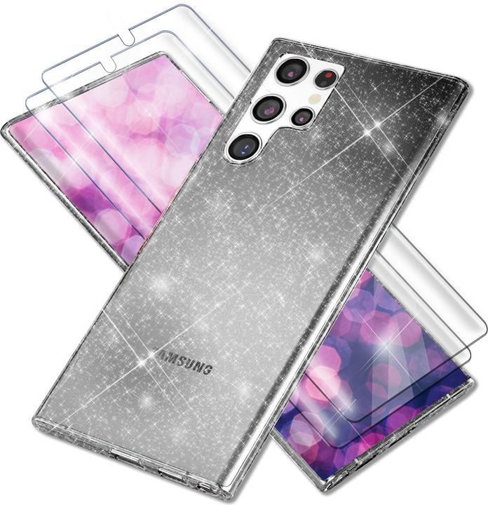 Actual product image Nalia Clear glitter silicone case with 2x screen protector (Samsung Galaxy S23 Ultra)