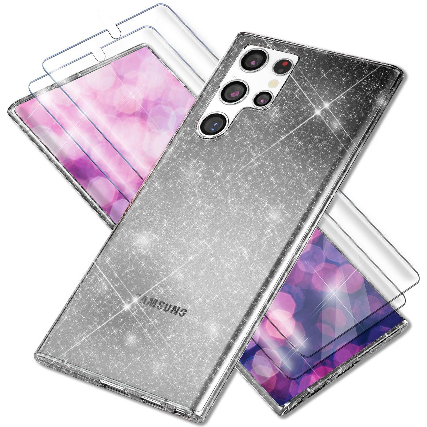 Thumbnail - Nalia Klare Glitzer Silikon Hülle mit 2x Displayschutz (Samsung Galaxy S23 Ultra), Smartphone Hülle, Schwarz