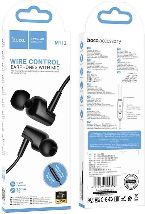Actual product image Hoco Wired headphones earphones universal with microphone M112 black (Cable)