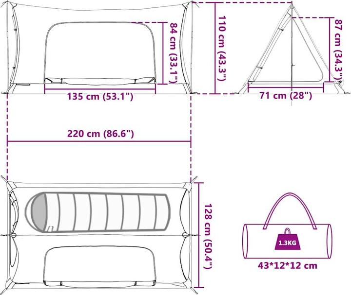 Produktbild vidaXL Campingzelt (1.02 kg, 1 Person)