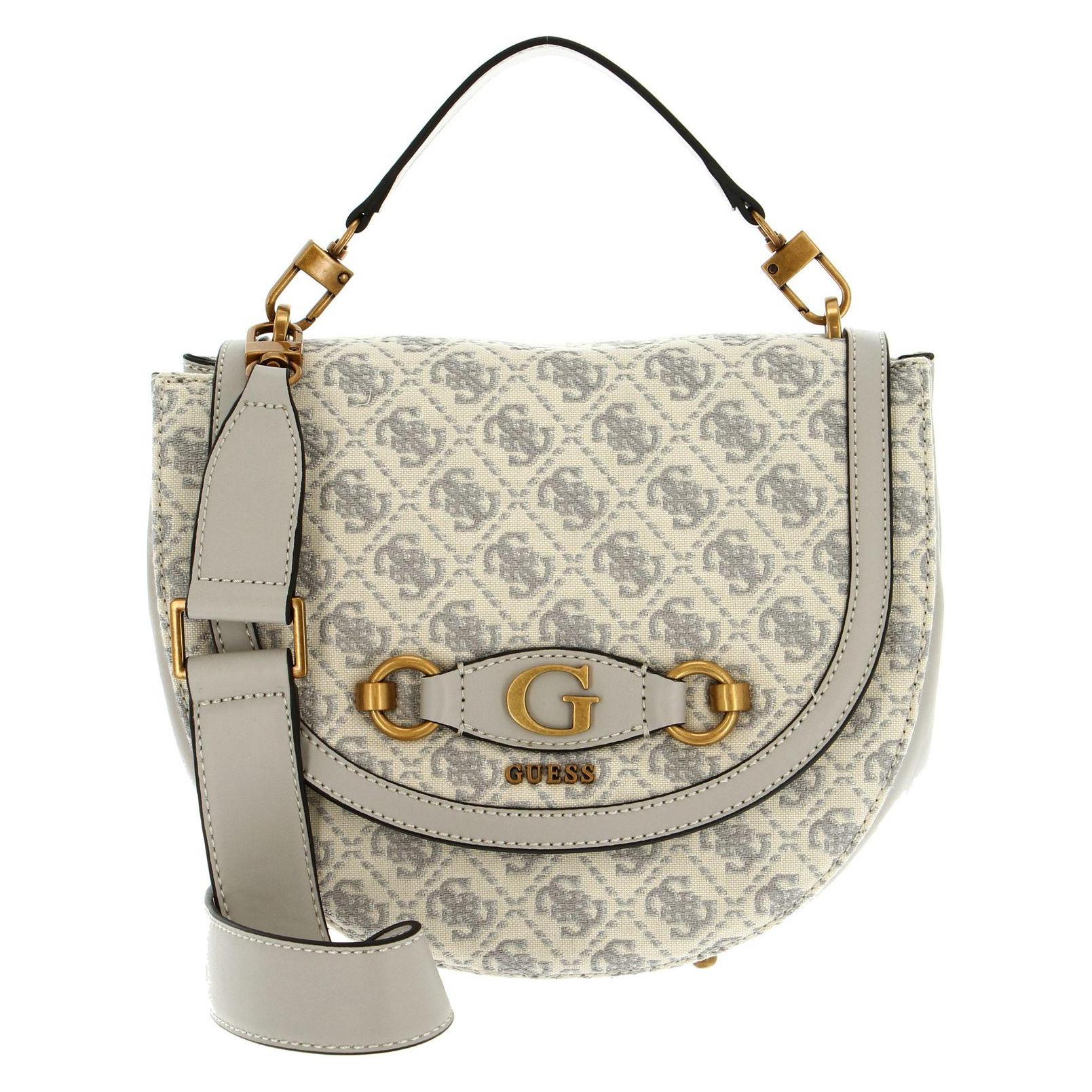 Guess, Damen, Handtasche, Izzy Flap Saddle Bag, Beige, Grau