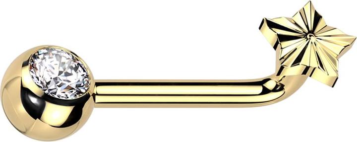 Actual product image Hollywood Body Jewelry Barbell L curved internal thread gold-plated with ball gold-plated crystal silver and diamond cut (without brass, Titanium)