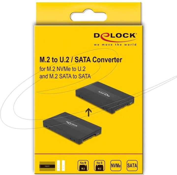 Actual product image Delock converter M.2 Key M NVMe SSD to U.2 or M.2 Key B SATA SSD to SATA - who