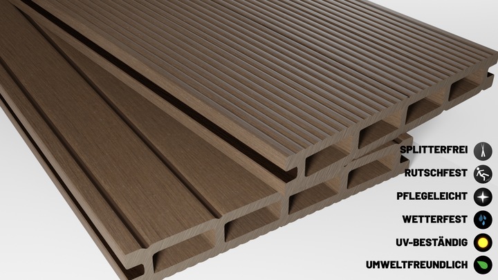 Produktbild ® 40m² Braun WPC Terrassendielen Komplettset