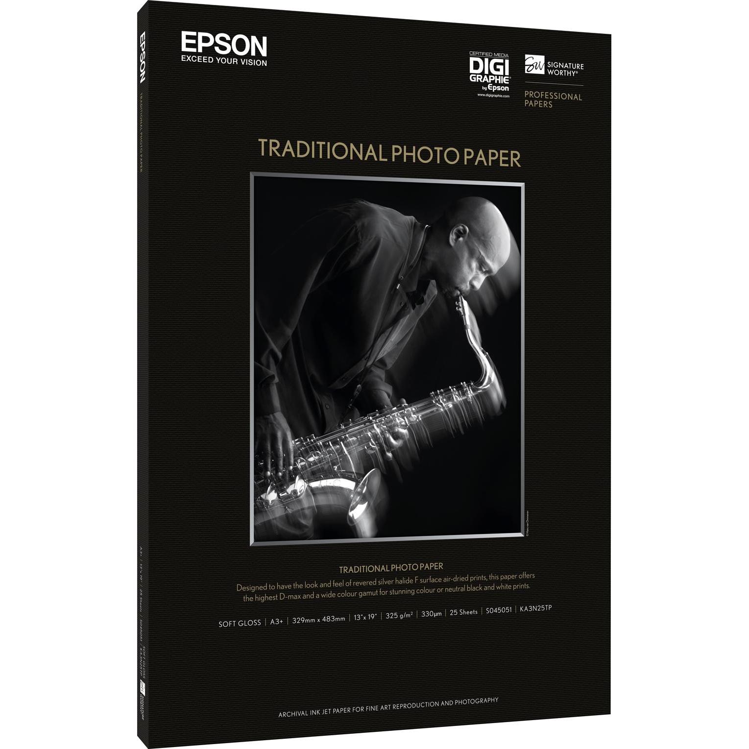 Epson Traditional (330 g/m², A3+, 25 x), Fotopapier, Weiss