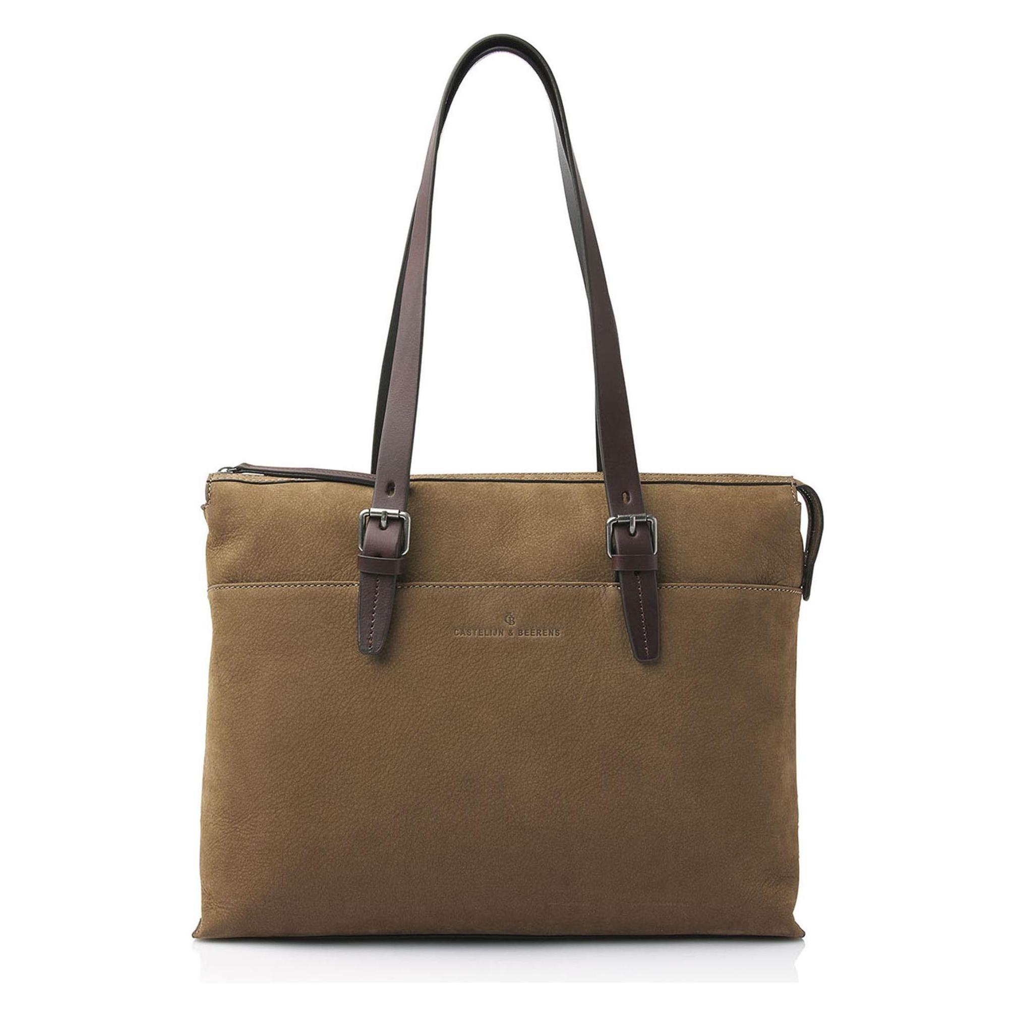 Castelijn & Beerens - Veneto Nubuck Schoudertas 15, 6 Rfid Taupe - Schoudertas 15, 6 Rfid Taupe. (15"), Laptoptas, Beige
