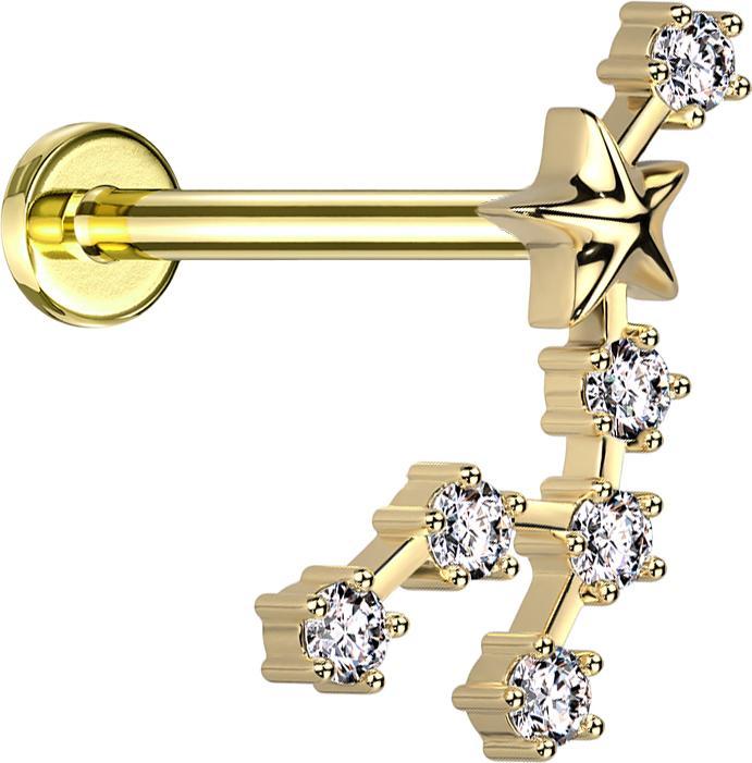 Immagine prodotto Star Piercing Micro Labret Filo interno placcato oro Segno zodiacale Leo con cristalli (Acciaio chirurgico 316L, Ottone)