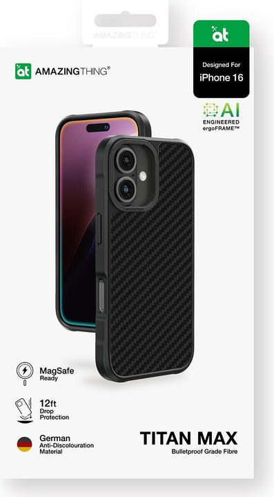Image du produit Amazingthing Titan Max Case mit 1500D Aramidfasern für iPhone 16 - Schwarz (Apple iPhone 16)