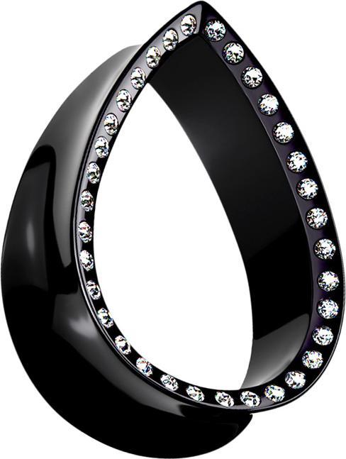 Immagine prodotto Star Piercing Goccia nera a tunnel svasata con cristallo argento (senza ottone, Acciaio chirurgico 316L)