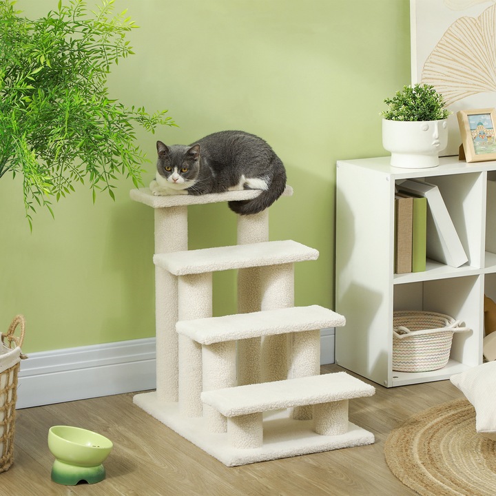 Image du produit PawHut Escalier pour chats avec 4 marches (60 cm, Blanc crème)