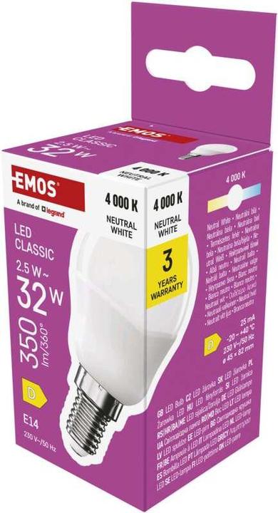 Actual product image Emos LED lamp Classic Mini Globe / E14 / 2.5 W (32 W) / 350 lm / Neutral white (E14, 2.50 W, 350 lm, 1 x, D)