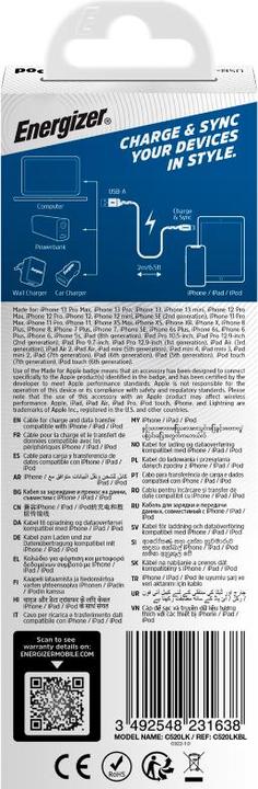 Nutritional values and ingredients Energizer Metal / braided nylon cable - Lightning - 2m, blue (2 m, USB 3.2 Gen 1)