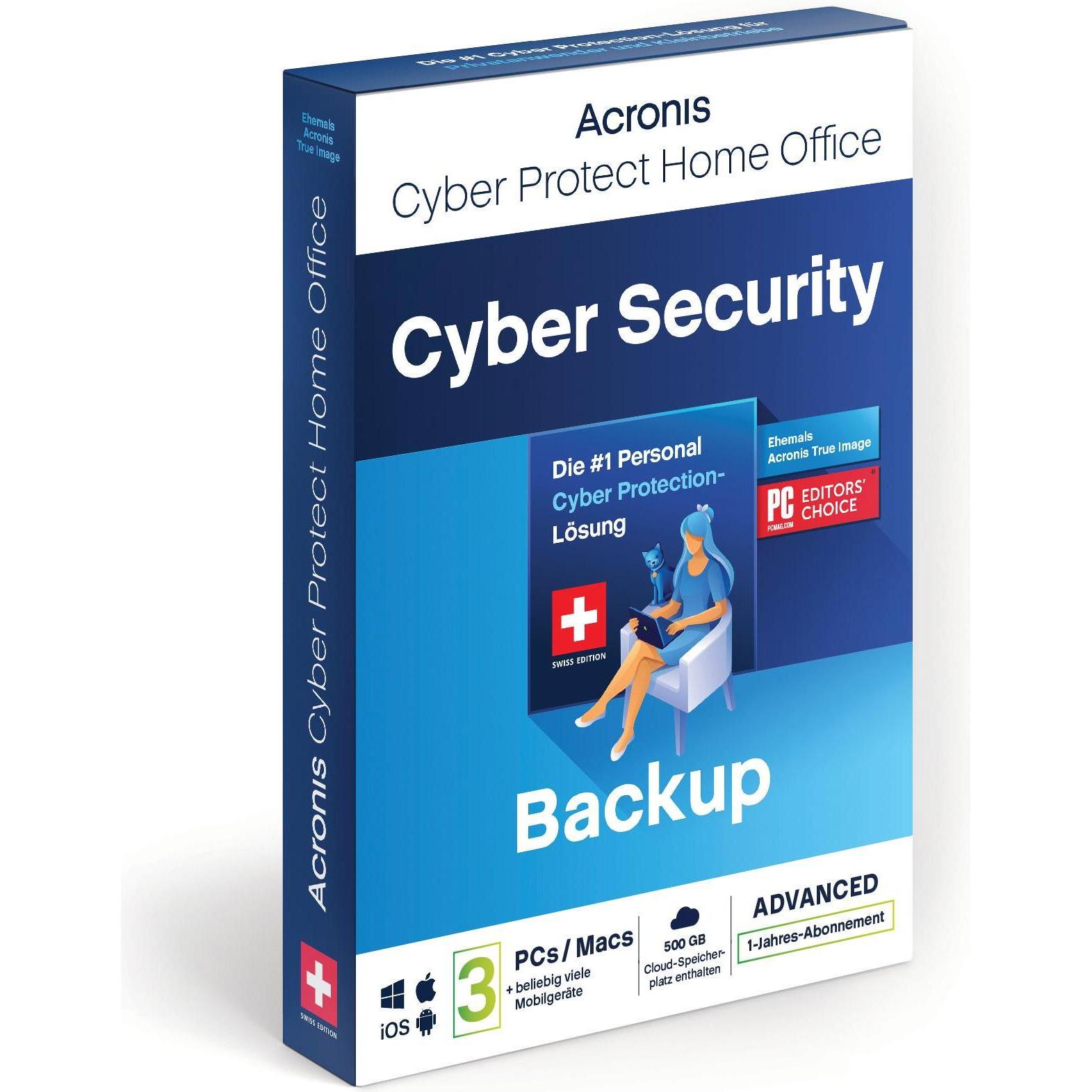Acronis Cyber Protect Home Office Advanced - 3 computer + 500GB di archiviazione cloud - 1 anno di per Windows & Mac OS & iOS & Android