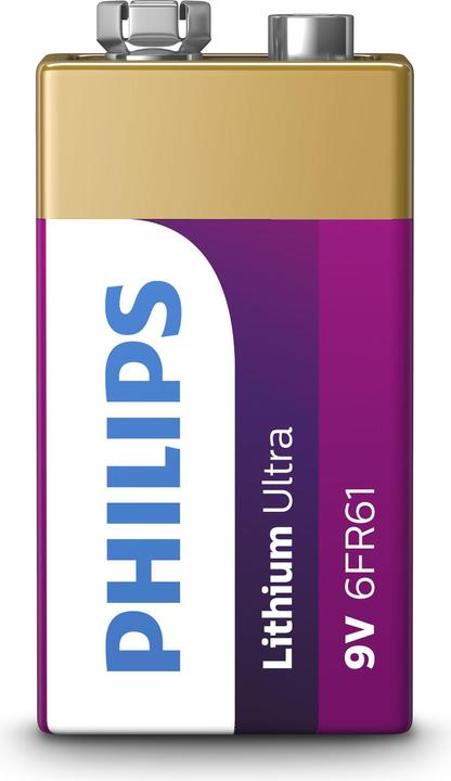 Actual product image Philips Lithium Ultra Battery 6FR61LB1A/10, Single-use battery, 9V, Lithium, 9 V, 1 pc(s), Cd (cadmi (1 pcs., 9V Block)
