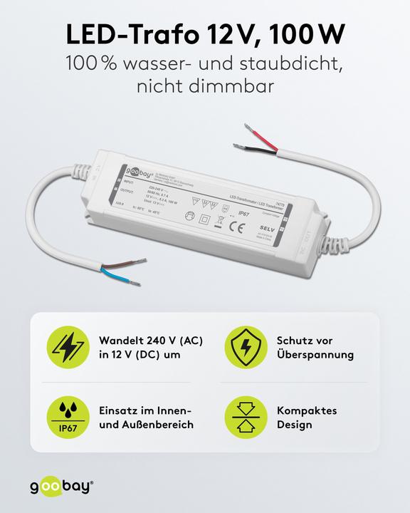 Image du produit Goobay LED-Trafo 12 V DC, 100 W, IP67