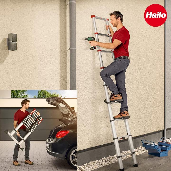 Image du produit Hailo FlexLine, échelle télescopique de sécurité en aluminium, 13nombre de barreaux (Échelle simple, 380 cm)