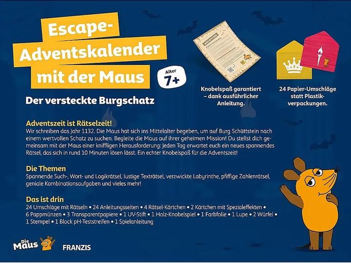 Produktbild Franzis Escape-Adventskalender mit der Maus - Der versteckte Burgschatz