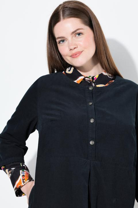 Immagine prodotto Ulla Popken Maxi abito in velluto a coste con piega decorativa, scollo a girocollo, maniche a 3/4 e tasche (46, 48)