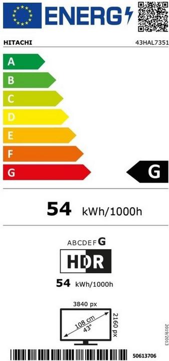 Energie-Label Hitachi 43HAL7351 (43", LCD, 4K, 2021)