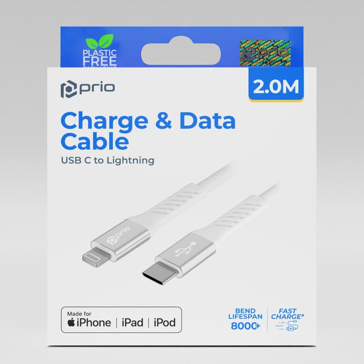 Produktbild prio Lade- Charge & Sync USB C auf Lightning Mfi -zertifiziert 2 m weiss (2 m, USB 2.0)