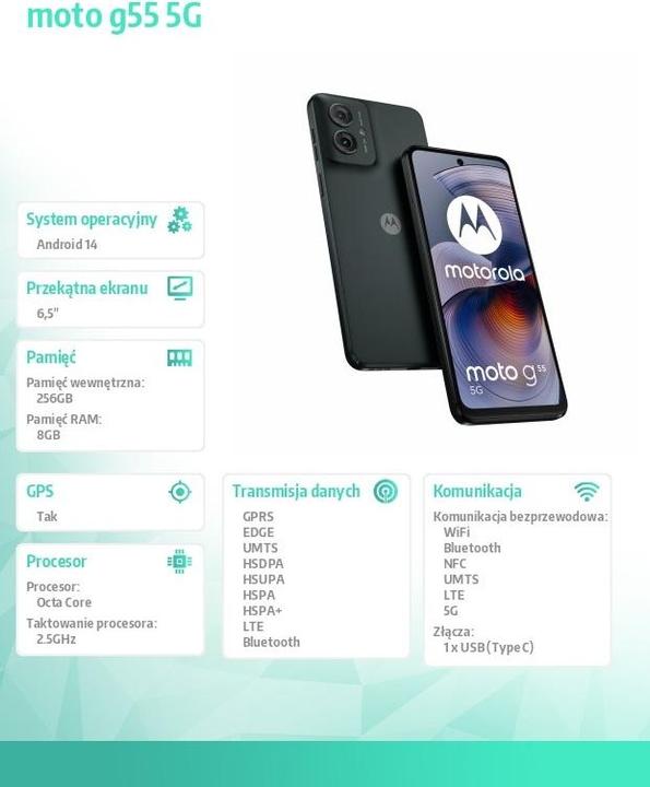 Produktbild Motorola moto g55 5G (256 GB, Forest grey, 6.49", Dual SIM, 5G)