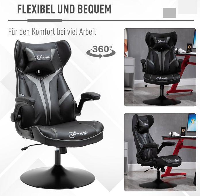 Produktbild Swisshandel24 Gamingstuhl mit Wippenfunktion ergonomisch Schwarz+Grau