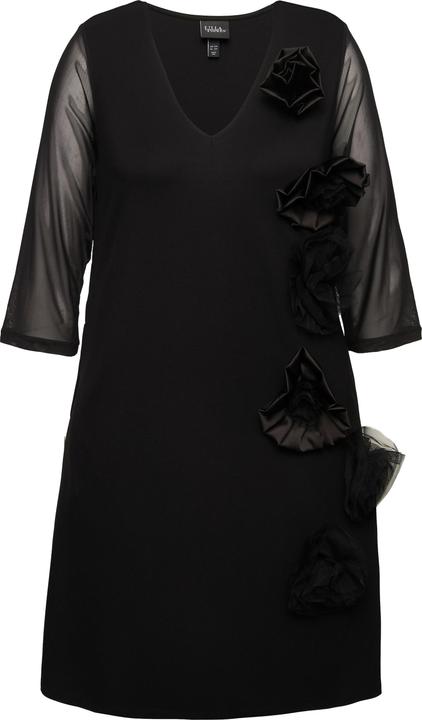 Produktbild Ulla Popken Jerseykleid, 3D-Blüten, V-Ausschnitt, 3/4-Arm, Taschen (46, 48)