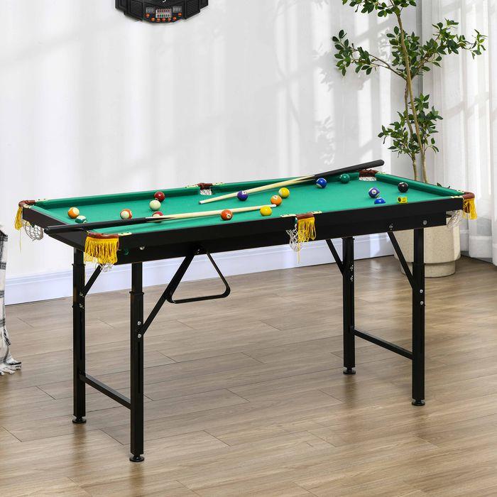 Image du produit Swisshandel24 Table de billard, pliable, réglable en hauteur, incl. triangle/2 queues/16 boules, vert (140 x 70 cm)