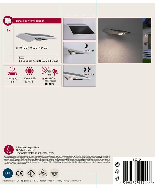 Produktbild Paulmann Solar Wandleuchte Yoko (145 lm, IP44)