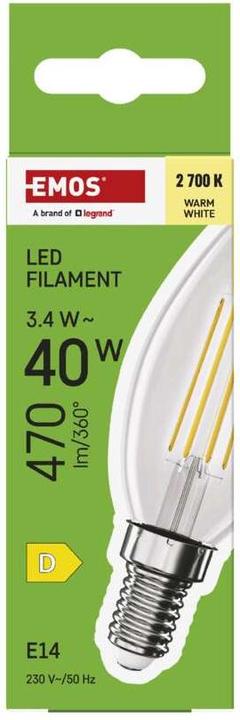 Immagine prodotto Emos Lampada LED a filamento a candela / E14 / 3,4 W (40 W) / 470 lm / Bianco caldo (E14, 470 lm, 1 x)