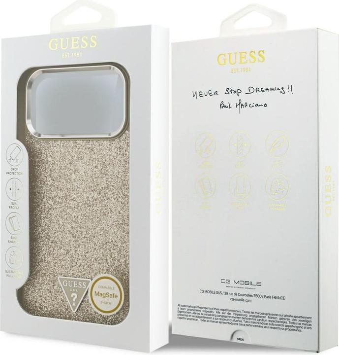 Produktbild Guess - Glitter Triangle Logo MagSafe (GUHMP17XPFGTSCMD) - iPhone 17 Pro Max - Gold (Apple iPhone 17 Pro Max)