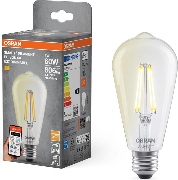 Image du produit Osram SMART+ MATTER FILAMENT CLASSIC shapes DIMMABLE 6W 827 FILAMENT DIM E27 (E27, 806 lm, 4x)