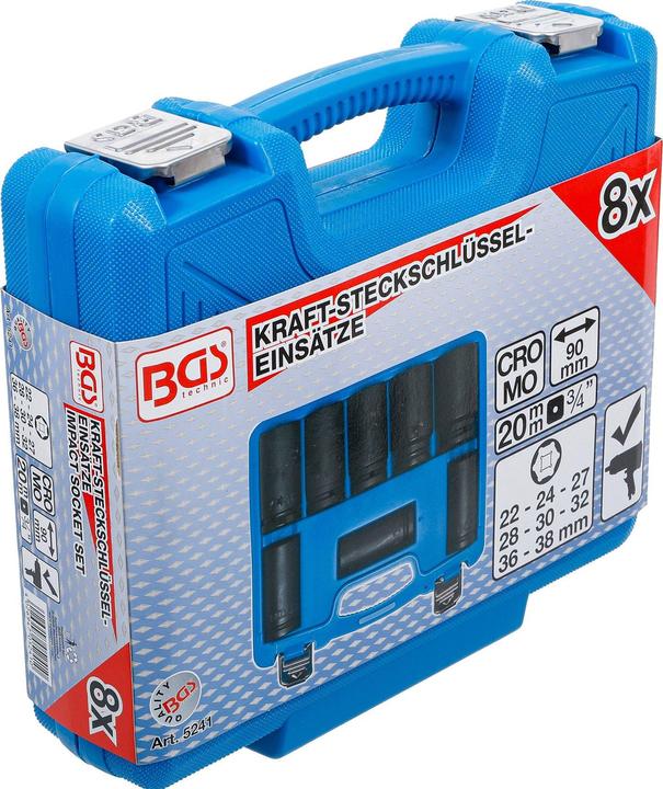Produktbild BGS Kraft-Steckschlüssel-Einsatz-Satz (32 mm, 24 mm, 22 mm, 27 mm, 30 mm, 38 mm, 28 mm, 36 mm)